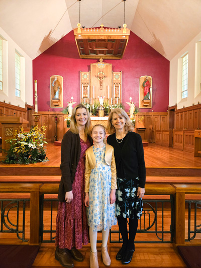 Courtney Baker, Carter Moote, and Deborah Carney (Courtney’s mom andCarter’s grandmother) on Easter Sunday at Sacred Heart Church.