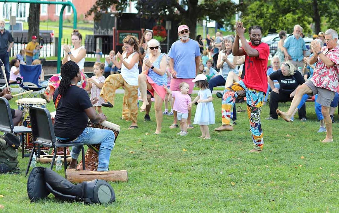 West African music and dance ensemble Jeh Kulu lead a dance workshop in Colburn Park Saturday afternoon.